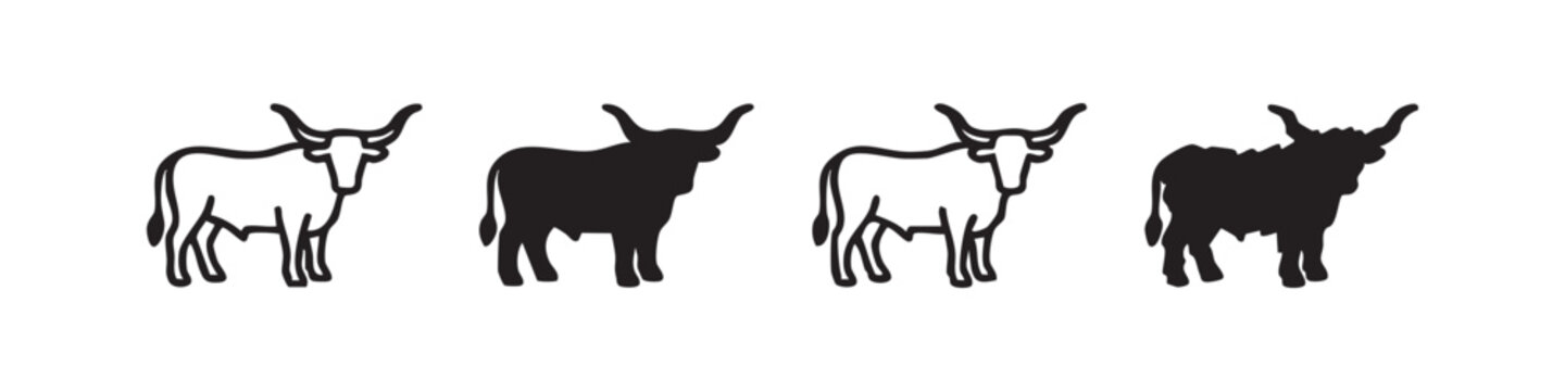 Texas Longhorn Bull Cattle Set Vector Icon Hand Drawn Style