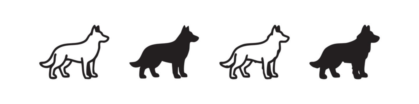 German Shepherd Dog Set Vector Icon Hand Drawn Style
