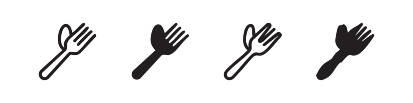 Salad Fork Spoon Set Vector Icon Hand Drawn Style