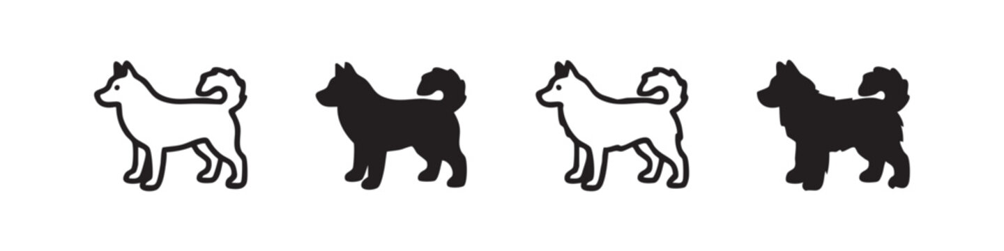 Husky dog icon set, sled dog breed profile vector illustration in outline and solid styles