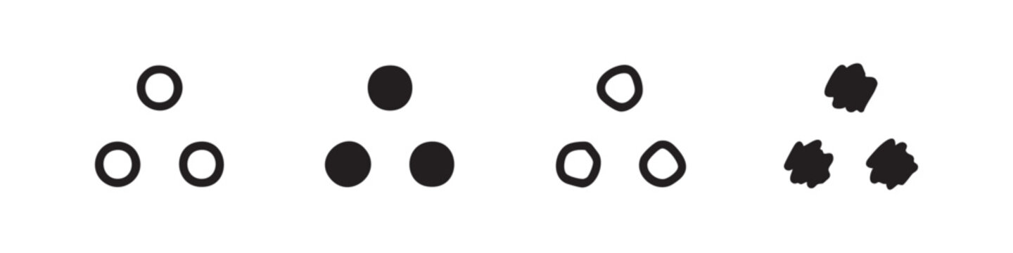 Three dots icon set, triangle pattern vector illustration in outline and solid styles