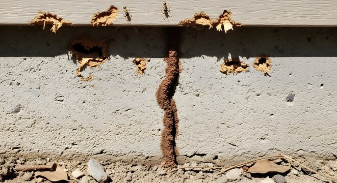 Termite Damage to a Wall with Mud Tube and Damage