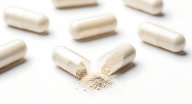 Close up view of opened capsules with powder spilling out