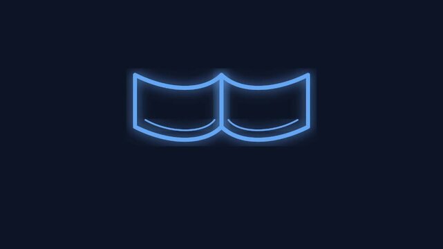 Neon glowing open book icon a minimalist blue outline vector symbol for education learning apps or digital library interfaces