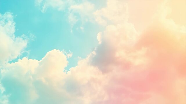 A colorful sky filled with fluffy clouds illuminated by the sun.