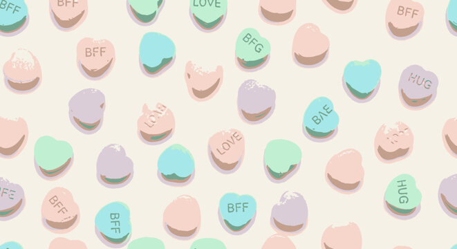 Colorful heart shaped candy pieces.