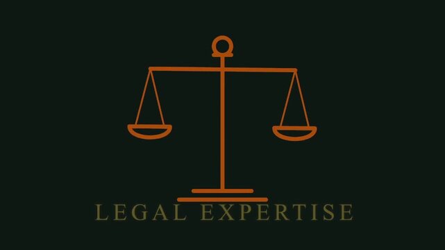 Minimalist scales of justice icon with Legal Expertise text elegant line art design representing law balance and professional legal services