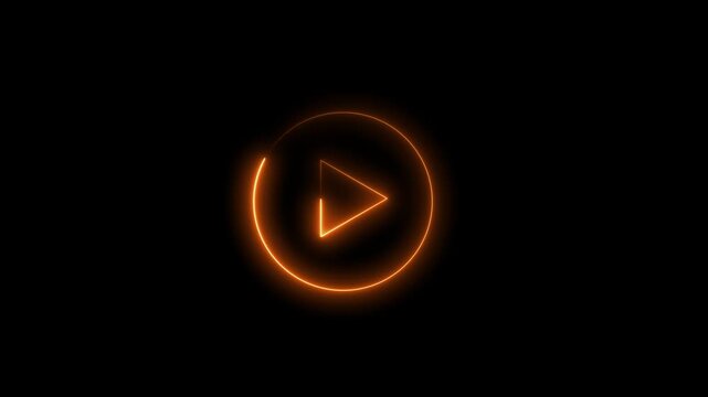 Yellow play button icon animation on black background, 