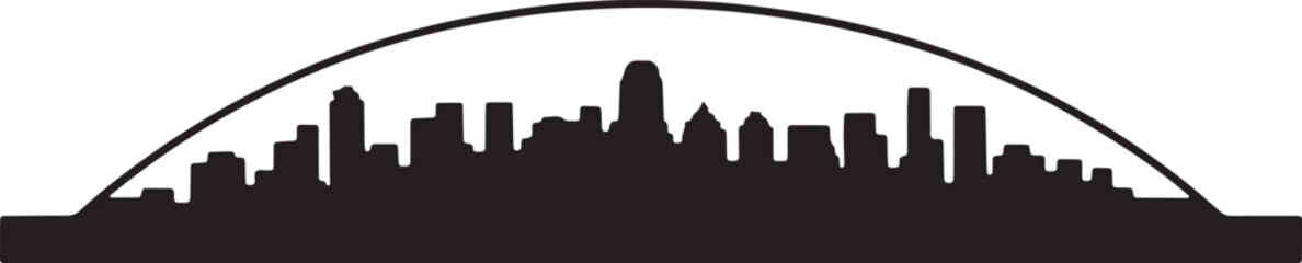 Obraz premium City skyline silhouette under arch forming urban backdrop for business and metropolitan themes
