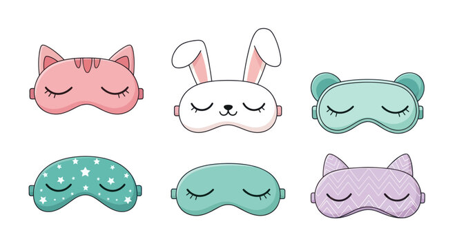 Cute Animal Sleep Masks: Cat, Bunny, Bear - Set of 6 designs