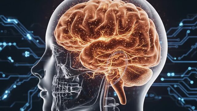 Human brain with neural activity perfect for IT presentations and tech marketing