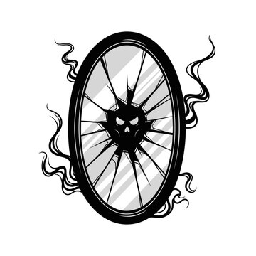Broken mirror with skull illustration dark design for halloween concept