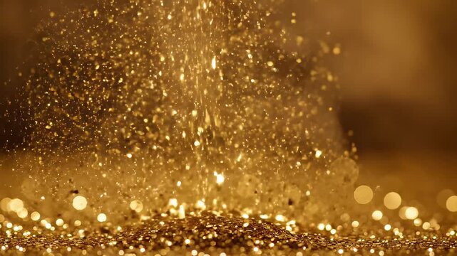 Golden glitter particles in motion ideal for sleek commercial backgrounds and title sequences
