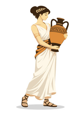 083-04-Greek woman wearing chiton and sandals, carrying a traditional amphora