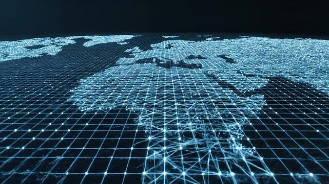 Digital World Map Global Network Connection Technology Background.