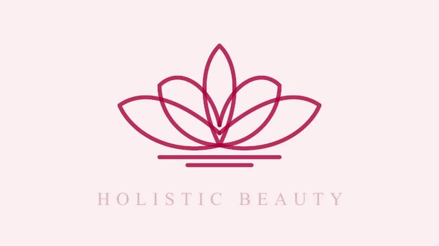 Minimalist pink lotus flower line art logo a modern vector design element for holistic beauty spa and wellness branding
