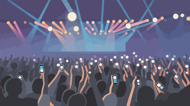 Flat illustration of a live music concert crowd cheering on stage