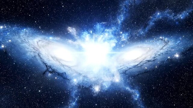 A stunning astronomical image of two spiral galaxies colliding in space