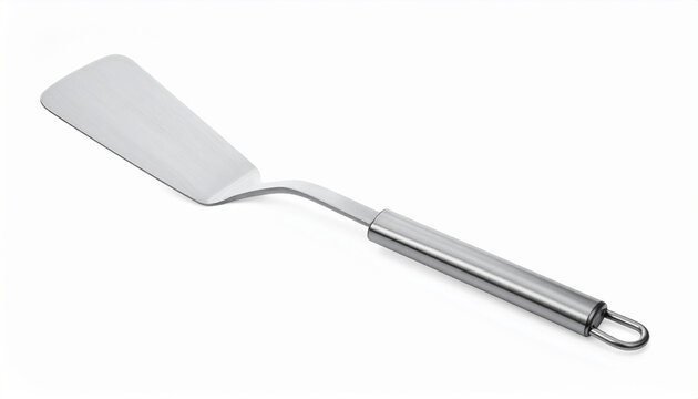 Stainless steel turner spatula with a flexible angled head and brushed handle