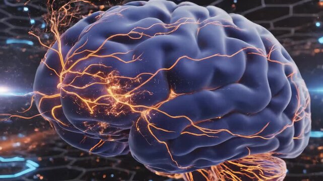 Illustration of a brain with neural connections ideal for sleek commercial backgrounds and title sequences