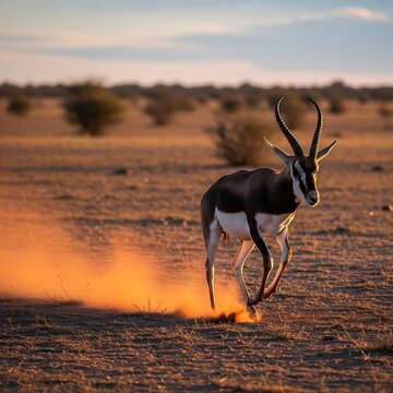 Blackbuck antelope running desert dust.
