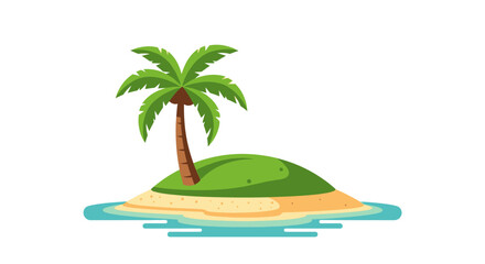Fototapeta premium Isolated cartoon image of a tropical island with a palm tree on white