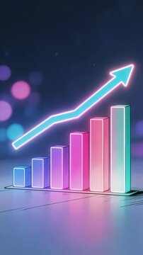 Colorful bar chart with upward arrow