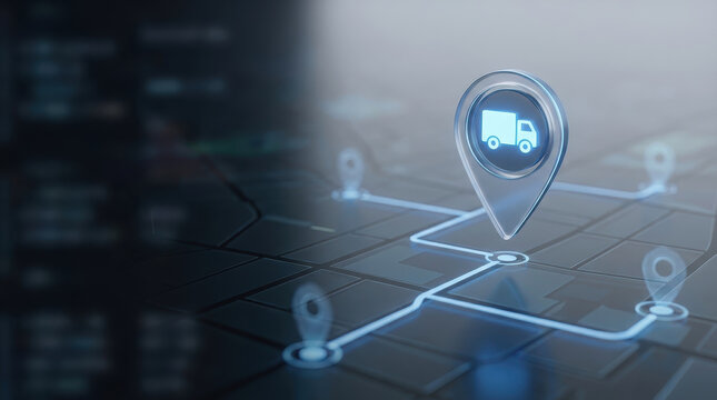 Logistics delivery transportation supply chain resilience route map location tracking digital technology network connection icon navigation shipment distribution cargo vehicle pointer data system