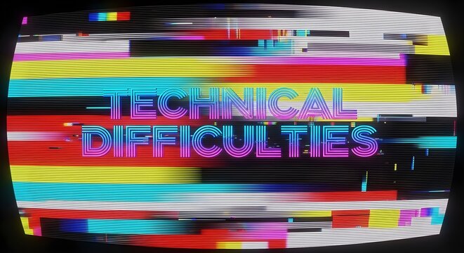 Neon Sign Displaying Technical Difficulties Message