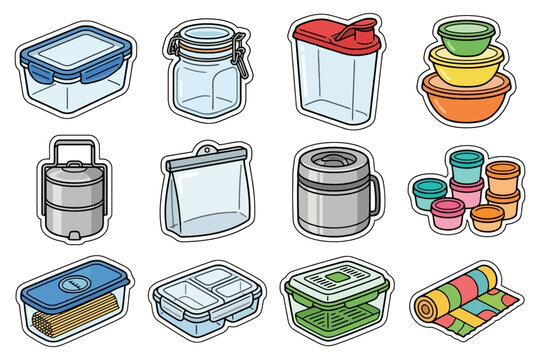 Diverse collection of food storage containers and tupperware designs.
