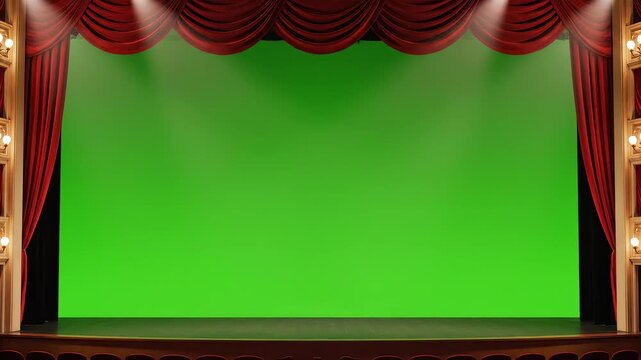 Theatrical stage with red curtains highlighting artificial intelligence and digital evolution