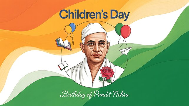 Children's day tribute to pandit nehru with books and balloons