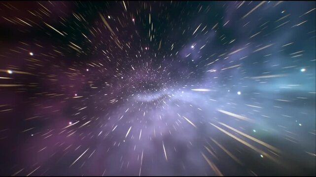 A vibrant cosmic explosion occurs in deep space with streaks of light