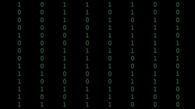 Green Binary Code Rain Falling on Black Background for Cyber Security and Big Data Concept