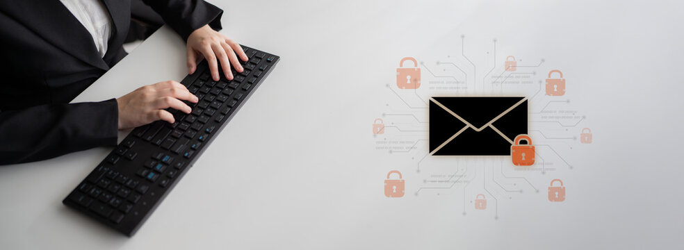 Concept of email security and cybersecurity for confidential communication. Message encryption ensures data privacy and protection from unauthorized access, spam, or phishing threats. Fermion