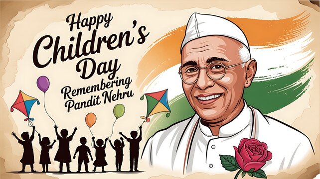 Childrens day honoring pandit nehru with kites and balloons
