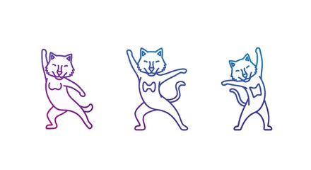 Naklejka premium Dancing Cats Trio: Whimsical Feline Figures in Gradient Colors