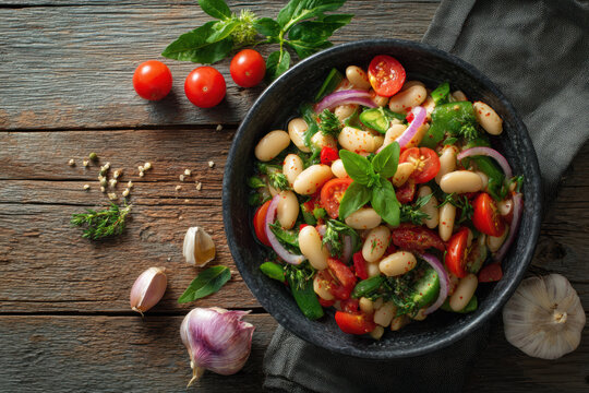Top View Butter Beans Salad With Copy Space