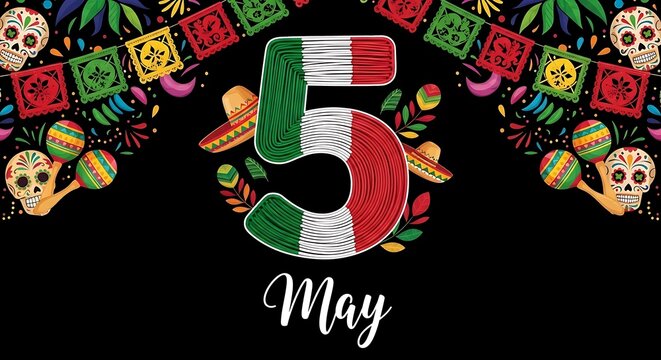 Cinco de mayo fiesta festive banner with mexican flag number 5 design