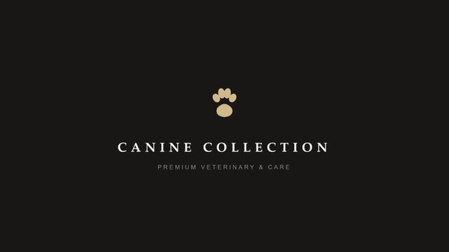 Minimalist golden paw print logo design perfect for a premium canine collection brand specializing in veterinary care pet services and luxury dog products