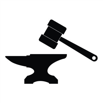 Blacksmith icon. Forge. Hammer and anvil logo design template, vector illustration