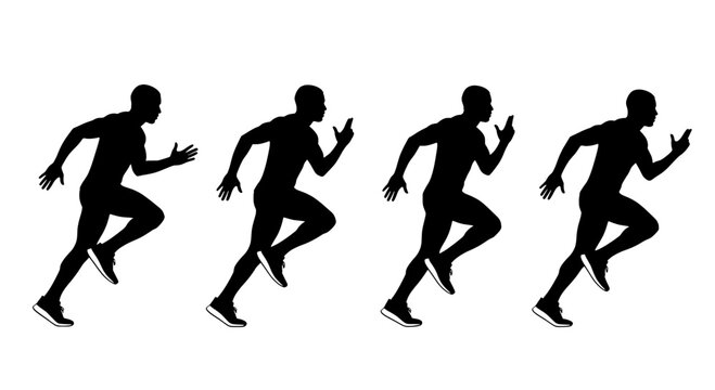 Runner sprinting running man silhouette set with dynamic action poses for sport training poster design
