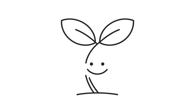 Cute Sprout with Happy Face, Growing Plant Icon, Symbol of Growth and New Beginnings