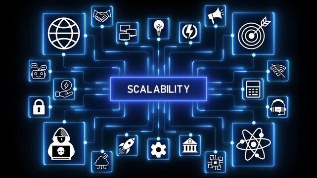 Animated scalability procedure illustration featuring, and business insights from massive data sets ,network , business ,technology concept animation technology.