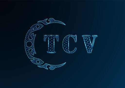 Low poly letter logo TCV design. TCV letter logo low poly vector design on blue color gradient background. TCV logo low poly design