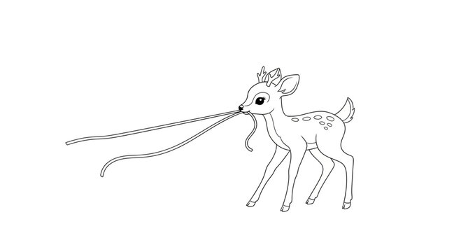 Cute Fawn with Crown and Ribbons, Whimsical Line Art Illustration