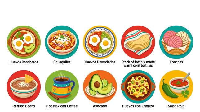 Mexican Breakfast Foods with Eggs Tortilla Avocado Coffee and Salsa