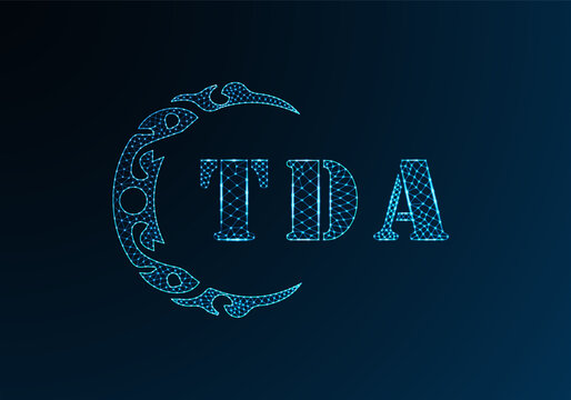 Low poly letter logo TDA design. TDA letter logo low poly vector design on blue color gradient background. TDA logo low poly design
