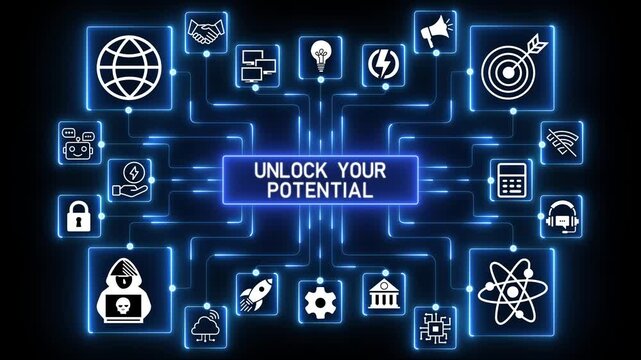 Personal growth and capability development concept encouraging self improvement, motivation and progress within a digitally connected.4k Animation.