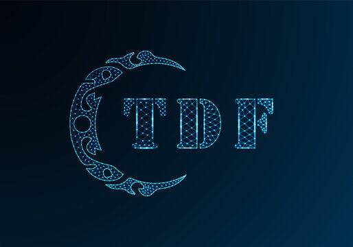 Low poly letter logo TDF design. TDF letter logo low poly vector design on blue color gradient background. TDF logo low poly design